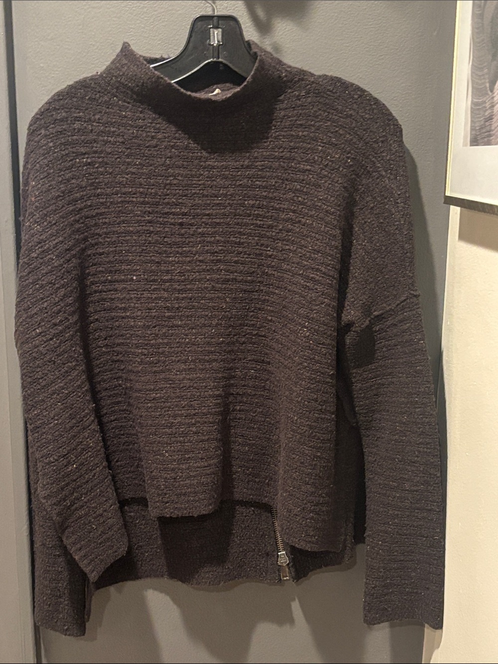 Free People Chocolate Brown Ribbed Mock Neck Sweater